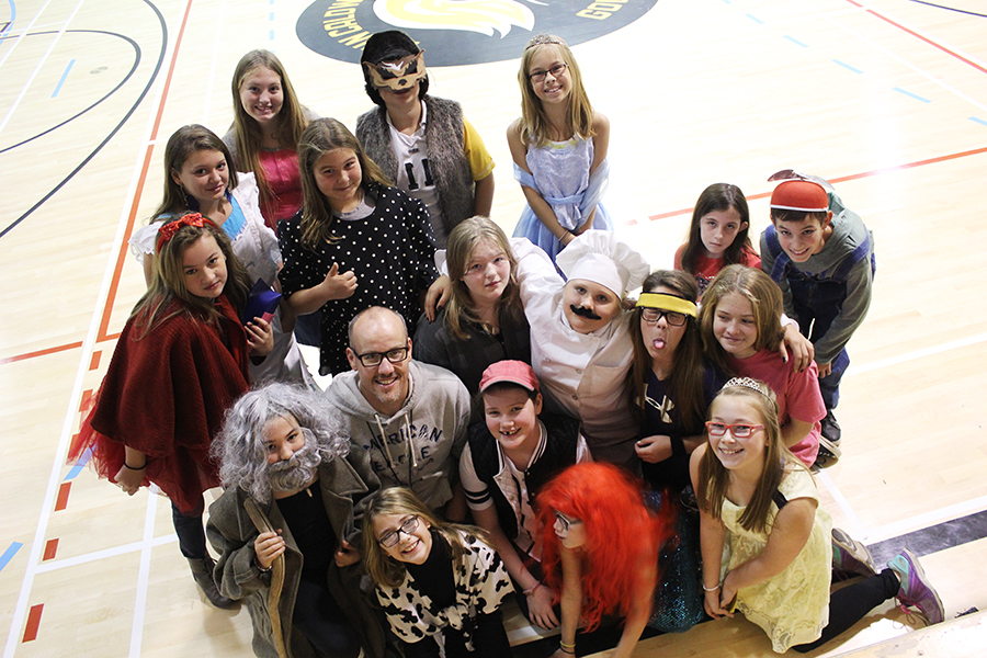 Scott Mulherin with students from the John Caldwell School middle school theatre group.