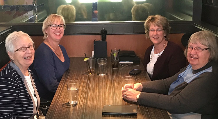 Mabel Mundle Bannerman, Anne Bannerman Blades, Jane Corkum Young, and Liz Foster Corkum meet up in downtown Ottawa