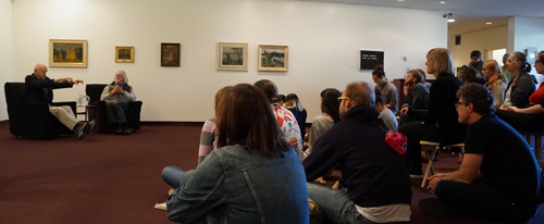 Christopher Pratt talks to Fine Arts students at the Owens Art Gallery.